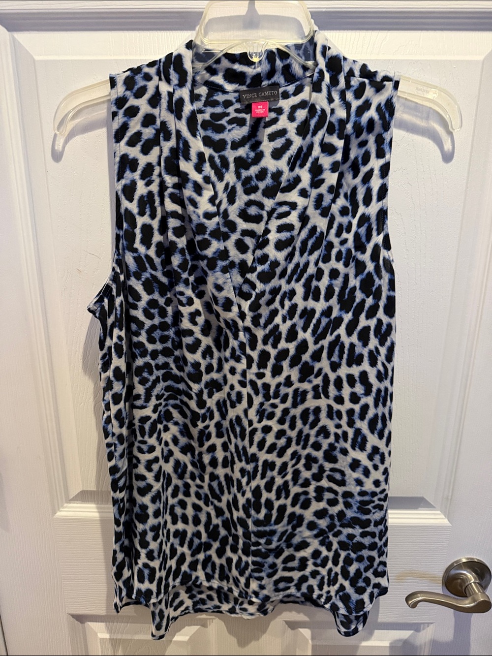 Vince Camuto Black and White Leopard-Print Sleeveless Camisole Top